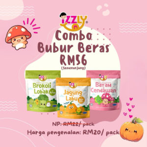Izzly Baby Food Porridge Mix Rice Bubur Campur Makanan Bayi Bayam Cendawan Brokoli Lobak Ayam Jagung Labu Ikan Bilis